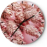 ARTTOR Wanduhr - Rund - Glasuhr - Klinge Gras getrocknet - 40x40cm - Schleichendes Uhrwerk - Lautlos - zum Aufhängen bereit - Dekoration Modern - Wanddekoration aus Glas - C3AR40x40-5120