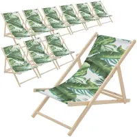 ECD-Germany 10er Set Liegestuhl klappbar Tropical Grün-Weiß aus Holz Sonnenliege mit 3-Fach verstellbarer Rückenlehne Strandliege für Garten Balkon Terrasse