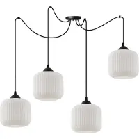 Light11 HOME Hängelampe Spider Riffle Schwarz 4-flammig mit weißen Zylinder Lampenschirmen E27