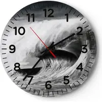 ARTTOR Wanduhr - Rund - Glasuhr - Welle Zeichnung Schwarzweiß - 30x30cm - Schleichendes Uhrwerk - Lautlos - zum Aufhängen bereit - Dekoration Modern - Wanddekoration aus Glas - C4AR30x30-4264