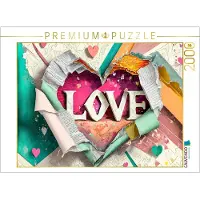 CALVENDO Puzzle Buntes gerissenes Papier mit Herz und Text Love | 2000 Teile Lege-Größe 90x67cm Foto-Puzzle für glückliche Stunden