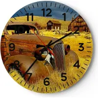 ARTTOR Wanduhr - Rund - Glasuhr - Bauernhof altes Auto aufgegeben - 40x40cm - Schleichendes Uhrwerk - Lautlos - zum Aufhängen bereit - Dekoration Modern - Wanddekoration aus Glas - C4AR40x40-1289