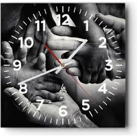 ARTTOR Wanduhr - Quadrat - Glasuhr - Hände Toleranz Gemeinschaft - 30x30cm - Schleichendes Uhrwerk - Lautlos - zum Aufhängen bereit - Dekoration Modern - Wanddekoration aus Glas - C4AC30x30-4990