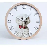 Tulup Holzuhr 30fi cm wanduhr - weiße Spitzen - Malteser mit vorgehaltener Waffe