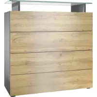 Vladon Sideboard Pavos V2, Kommode mit 4 Schubladen und Glasablage, Anthrazit matt/Eiche Evoke (76 x 80 x 33 cm)