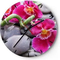 ARTTOR Wanduhr - Rund - Glasuhr - Asiatisch bambus orchidee steine - 40x40cm - Schleichendes Uhrwerk - Lautlos - zum Aufhängen bereit - Dekoration Modern - Wanddekoration aus Glas - C3AR40x40-0465