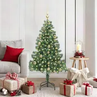 vidaXL "Schlussverkauf" Weihnachtsbaum(1 pc) - Kunstbaum/Tannenbaum - mit 150 LEDs mit Ständer Grün 150 cm PVC C7650