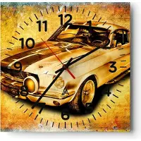 ARTTOR Wanduhr - Quadrat - Glasuhr - Auto klassisch Geschwindigkeit Sammler - 40x40cm - Schleichendes Uhrwerk - Lautlos - zum Aufhängen bereit - Dekoration Modern - Wanddekoration aus Glas - C4AC40x40-0528