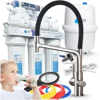 ARI Wasserfilter Set RO7 mit 3-Wege Küchenarmatur Flexible, 7-stufige Umkehrosmose, Edelstahl Inox, Mineralisierung
