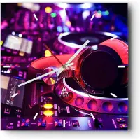 ARTTOR Wanduhr - Quadrat - Glasuhr - DJ Disco Nachtclub Audio - 30x30cm - Schleichendes Uhrwerk - Lautlos - zum Aufhängen bereit - Dekoration Modern - Wanddekoration aus Glas - C3AC30x30-2404