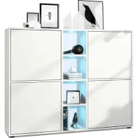 Vladon Highboard Cuba V3, Germany, Weiß matt/Weiß matt inkl. LED - Moderne Anrichte mit 12 Fächern (130,5 x 105,5 x 35,5 cm)