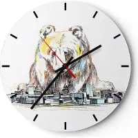 ARTTOR Wanduhr - Rund - Glasuhr - Bär Spielzeug Spiel Illustration - 30x30cm - Schleichendes Uhrwerk - Lautlos - zum Aufhängen bereit - Dekoration Modern - Wanddekoration aus Glas - C3AR30x30-2987