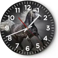 ARTTOR Wanduhr - Rund - Glasuhr - Pferd Tier Natur - 40x40cm - Schleichendes Uhrwerk - Lautlos - zum Aufhängen bereit - Dekoration Modern - Wanddekoration aus Glas - C4AR40x40-3593