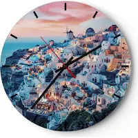 ARTTOR Wanduhr - Rund - Glasuhr - Santorini Griechenland anzeigen - 40x40cm - Schleichendes Uhrwerk - Lautlos - zum Aufhängen bereit - Dekoration Modern - Wanddekoration aus Glas - C3AR40x40-4784