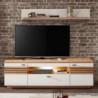 Lomadox Wohnwand, weiß mit Eiche, FALLON-55, modern, 2-teilig