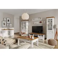 Lomadox Wohnzimmer Set, Massivholz in weiß mit Eiche Optik BORMIO-163,7-teilig