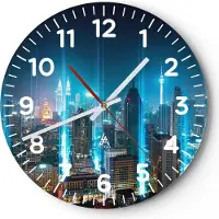 ARTTOR Wanduhr - Rund - Glasuhr - Stadt Nacht Straße - 40x40cm - Schleichendes Uhrwerk - Lautlos - zum Aufhängen bereit - Dekoration Modern - Wanddekoration aus Glas - C4AR40x40-3903