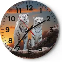 ARTTOR Wanduhr - Rund - Glasuhr - Tiger weiß Rock Sonnenuntergang - 30x30cm - Schleichendes Uhrwerk - Lautlos - zum Aufhängen bereit - Dekoration Modern - Wanddekoration aus Glas - C4AR30x30-2901