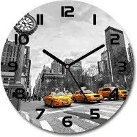 Tulup Wanduhr aus Glas 30fi Glasbild Glasuhr Gehärtetes Glas - schwarze-zeiger - Taxis New York
