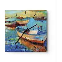 ARTTOR Wanduhr - Quadrat - Glasuhr - ód Hafen Bunt - 40x40cm - Schleichendes Uhrwerk - Lautlos - zum Aufhängen bereit - Dekoration Modern - Wanddekoration aus Glas - C3AC40x40-4160