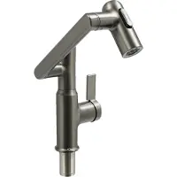 OEM Wasserhahn mit schwenkbarem Auslauf, LED-Temperaturanzeige, drei Wasserauslassmodi, Messingkonstruktion, grau