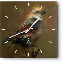 ARTTOR Wanduhr - Quadrat - Glasuhr - Vogel Natur - 40x40cm - Schleichendes Uhrwerk - Lautlos - zum Aufhängen bereit - Dekoration Modern - Wanddekoration aus Glas - C3AC40x40-3924