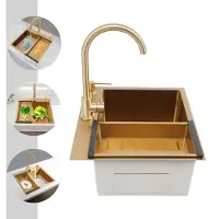 GreatDEshop2021 Spülen 50*45*22cm Gold Küchenspüle mit Wasserhahn Abtropfkorb Seifenspender