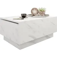 Mirjan 24 Couchtisch Moon 90x60, Wohnzimmer Kaffeetisch mit Stauraum, Gasdruckfeder (Farbe: Marmor Bianco)