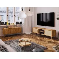 Lomadox Wohnzimmer Set in Eiche massiv geölt PORI-165 3-teilig mit Rattangeflecht