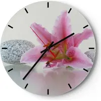 ARTTOR Wanduhr - Rund - Glasuhr - Lilienblüte grün Pflanze - 30x30cm - Schleichendes Uhrwerk - Lautlos - zum Aufhängen bereit - Dekoration Modern - Wanddekoration aus Glas - C3AR30x30-0485