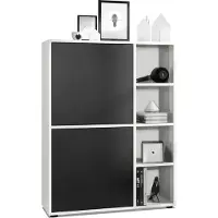 Vladon Highboard Schrank Anrichte Cuba mit 8 Fächern, Germany, Korpus in Weiß matt / Fronten in Schwarz matt