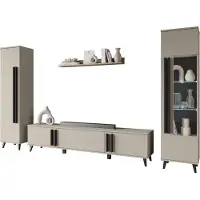 Mirjan 24 Wohnwand Helsinki II, TV-Möbel, Große Anbauwand, Schrankwand, Wohnzimmer-Set (Farbe: Congo + Schwarzer Graphit, mit weißer LED Beleuchtung)