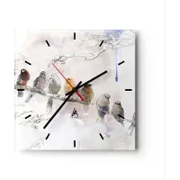 ARTTOR Wanduhr - Quadrat - Glasuhr - Vögel Kanarienvogel Zweig - 30x30cm - Schleichendes Uhrwerk - Lautlos - zum Aufhängen bereit - Dekoration Modern - Wanddekoration aus Glas - C3AC30x30-4175
