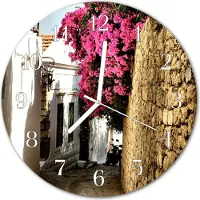 Tulup Glasuhr Wanduhr Küchenuhr Echt-Glas 30fi cm Blumen Gasse mehrfarbig