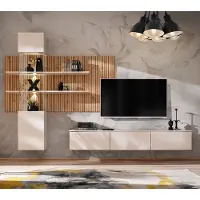 Lomadox Wohnwand, Beige mit Eiche, GALATINA-164, inkl. Beleuchtung