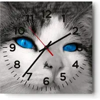ARTTOR Wanduhr - Quadrat - Glasuhr - Katze Tiere blaue Augen - 40x40cm - Schleichendes Uhrwerk - Lautlos - zum Aufhängen bereit - Dekoration Modern - Wanddekoration aus Glas - C4AC40x40-1144