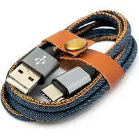 System-S USB 3.1 Kabel 100 cm Typ C Stecker zu 2.0 Typ A Stecker geflochten in Denim Blau