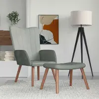 vidaXL "im " Relaxsessel mit Hocker Hellgrau Samt - Fernseh- & Relaxsessel CC10747