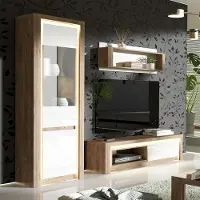 Lomadox Wohnwand Set 3-teilig modern in Eiche mit weiß LATINA-161