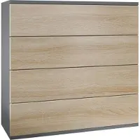 Vladon Kommode Pavos V3 hängend, Sideboard mit 4 Schubladen Anthrazit matt/Eiche sägerau (76 x 94 x 35 cm)