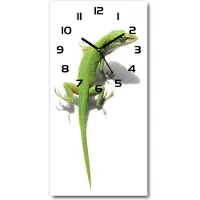Tulup Wanduhr aus Glas – 30x60 cm - Glasbild - Glasuhr - Gehärtetes Glas -Grüne Eidechse