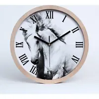 Tulup Holzuhr 30fi cm wanduhr - schwarze Spitzen - weißes Pferd