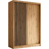 Masseno Schiebetürenschrank LAMELLO 150 cm Kleiderschrank Schlafzimmer Schrank 2-türig mit Lamellen Eiche Artisan