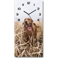 Tulup Wanduhr aus Glas – 30x60 cm - Glasbild - Glasuhr - Gehärtetes Glas -Goldener Apportierhund