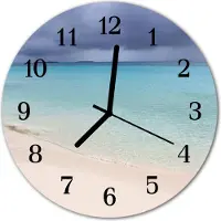 Tulup Glasuhr Wanduhr Küchenuhr Echt-Glas 30fi cm Strand blau