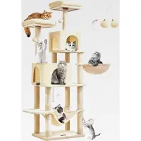 Markenlos 170cm Kratzbaum Groß，Katzenbaum Kratzbaum Grosse Katzen Stabil mit 2 Katzenhaus, Hängematte, Korb, 8 Kratzsäulen, 2 Große Plattform, MS013M Beige
