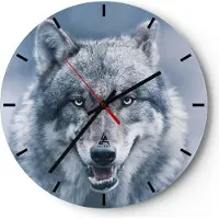 ARTTOR Wanduhr - Rund - Glasuhr - Wolf Raubtier Wildheit - 30x30cm - Schleichendes Uhrwerk - Lautlos - zum Aufhängen bereit - Dekoration Modern - Wanddekoration aus Glas - C3AR30x30-5073