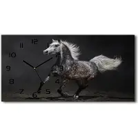 Tulup Wanduhr aus Glas – 60x30 cm - Glasbild - Glasuhr - Gehärtetes Glas - schwarze-zeiger - Graues arabisches Pferd