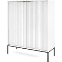 Masseno Kommode STELLARE 104 cm Highboard mit 2 Türen für Wohnzimmer Schlafzimmer Modern 104x39x125 cm Weiß / Weiß