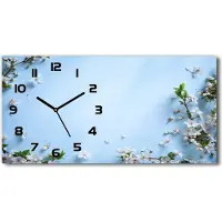 Tulup Wanduhr aus Glas – 60x30 cm - Glasbild - Glasuhr - Gehärtetes Glas - schwarze-zeiger - Kirschblüten Hintergrund